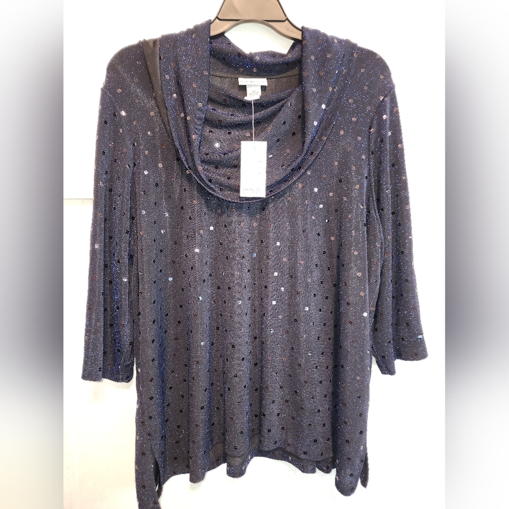 NWT Catherine's shimmer blouse‎ with sequins, navy blue, size 2X